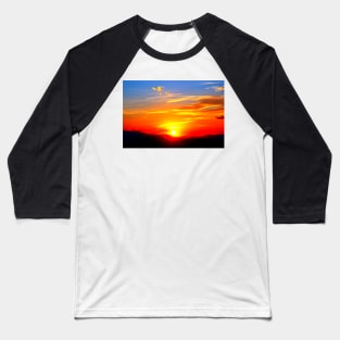 Dramatic sunset on the red-blue sky with the setting sun and clouds Baseball T-Shirt